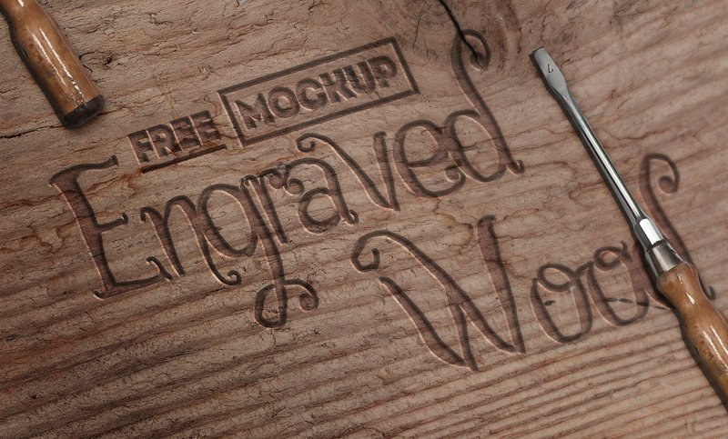 Engraved Wood Mockup PSD