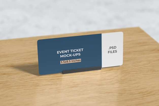 Event ticket mockup on the table Premium Psd