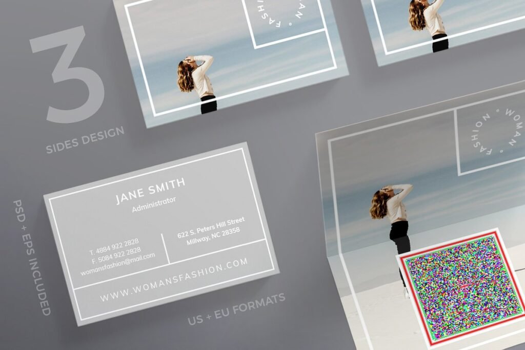 Fashion 3 Side Design Business Card Mockup