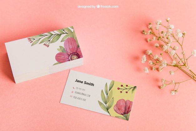 Floral Background Business Card Mockup
