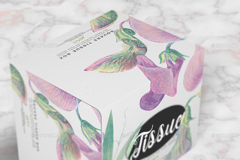 Floral Print Paper Tissue Box PSD Template