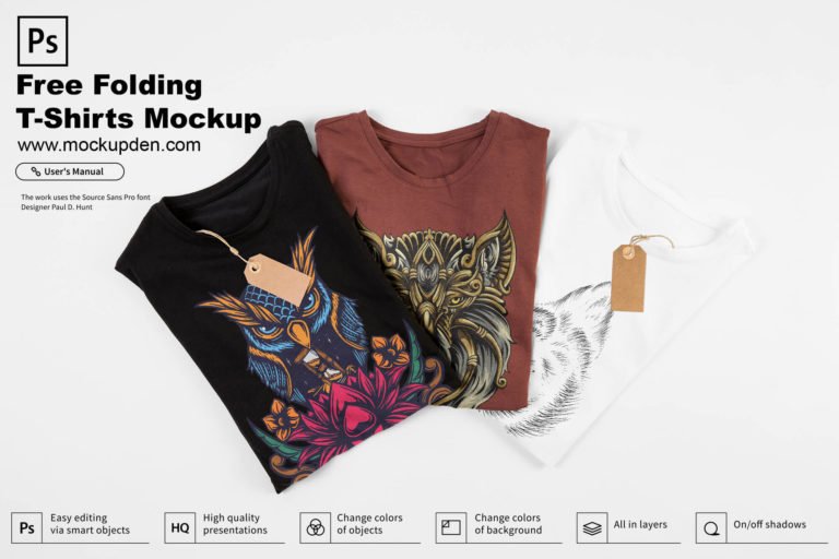 Free Top View Folded T-Shirts Mockup PSD Template