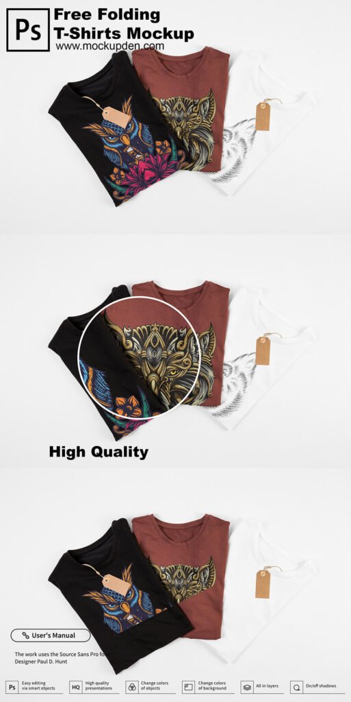 Download Free Top View Folded T-Shirts Mockup PSD Template
