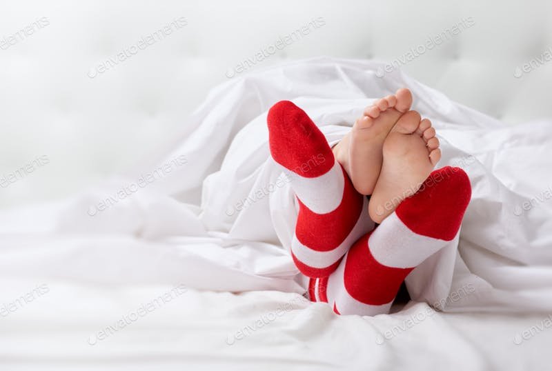 Foot In Red And White Socks Design Template.