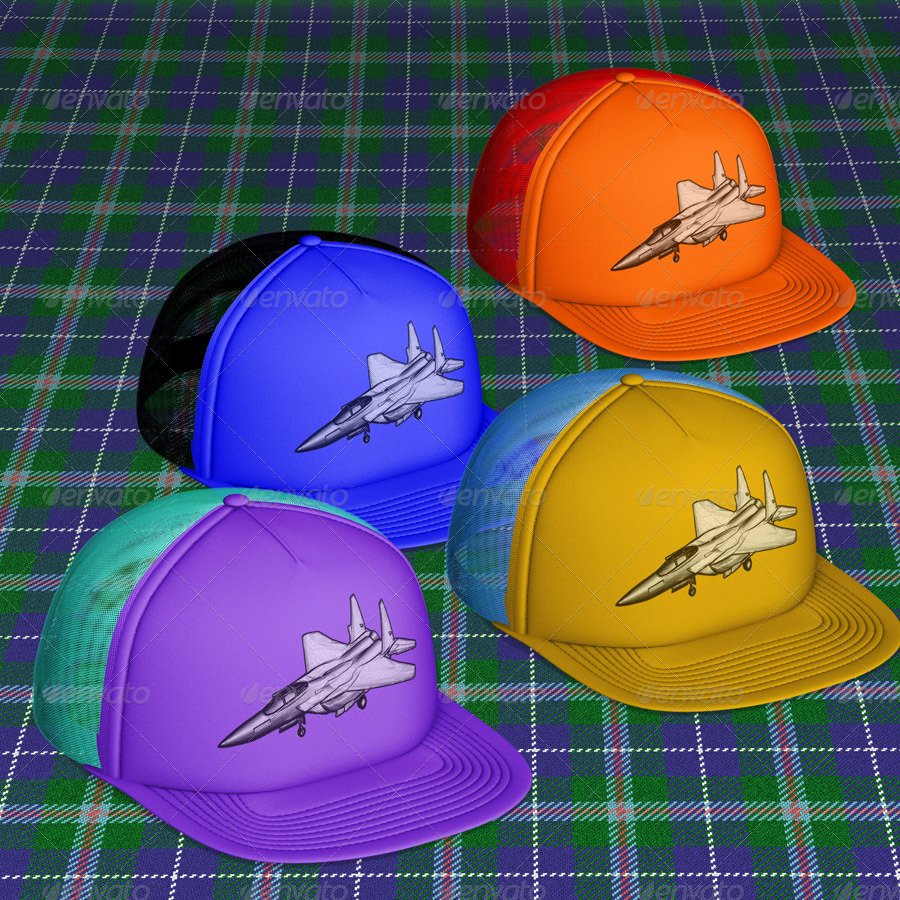 Four Colorful Round Hat Mockup