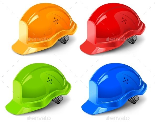 Four Different Color Hard Helmet Illustration