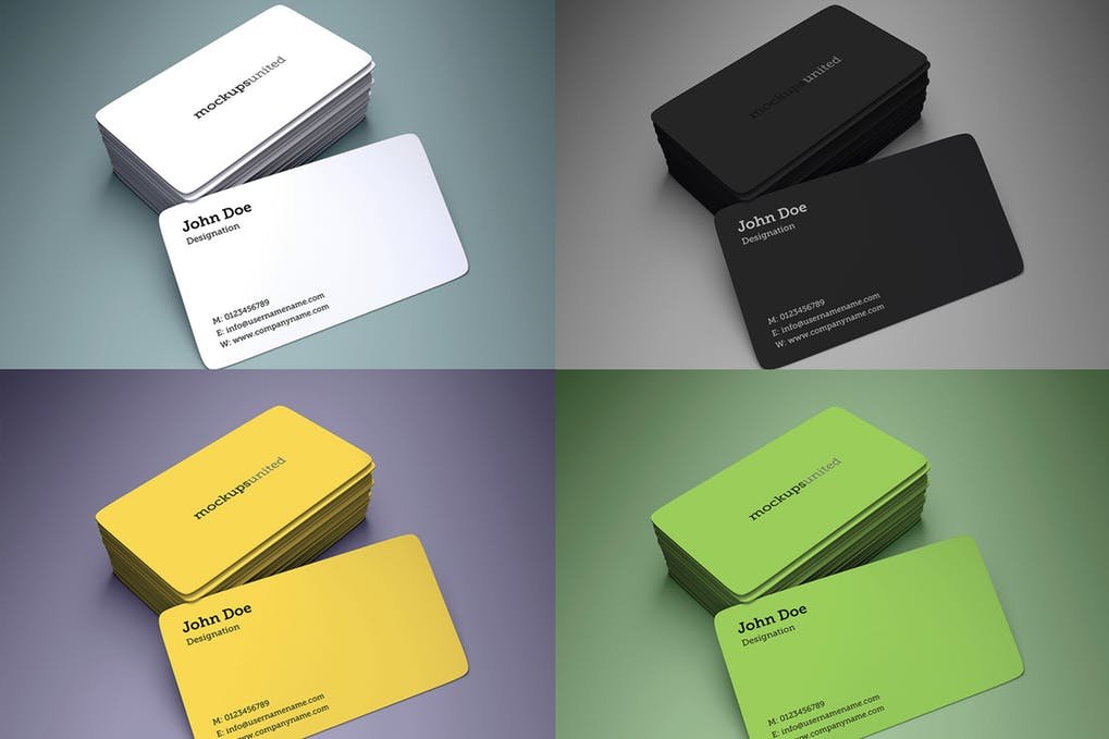 Four Different Color Variation Business Card Mockup