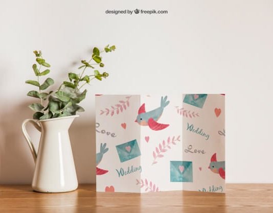 Free Folded Paper With Flower Vase Mockup