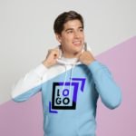 Free Front view of man wearing Hoodie Mockup PSD Template