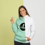 Free Front view of woman wearing hoodie Mockup PSD Template