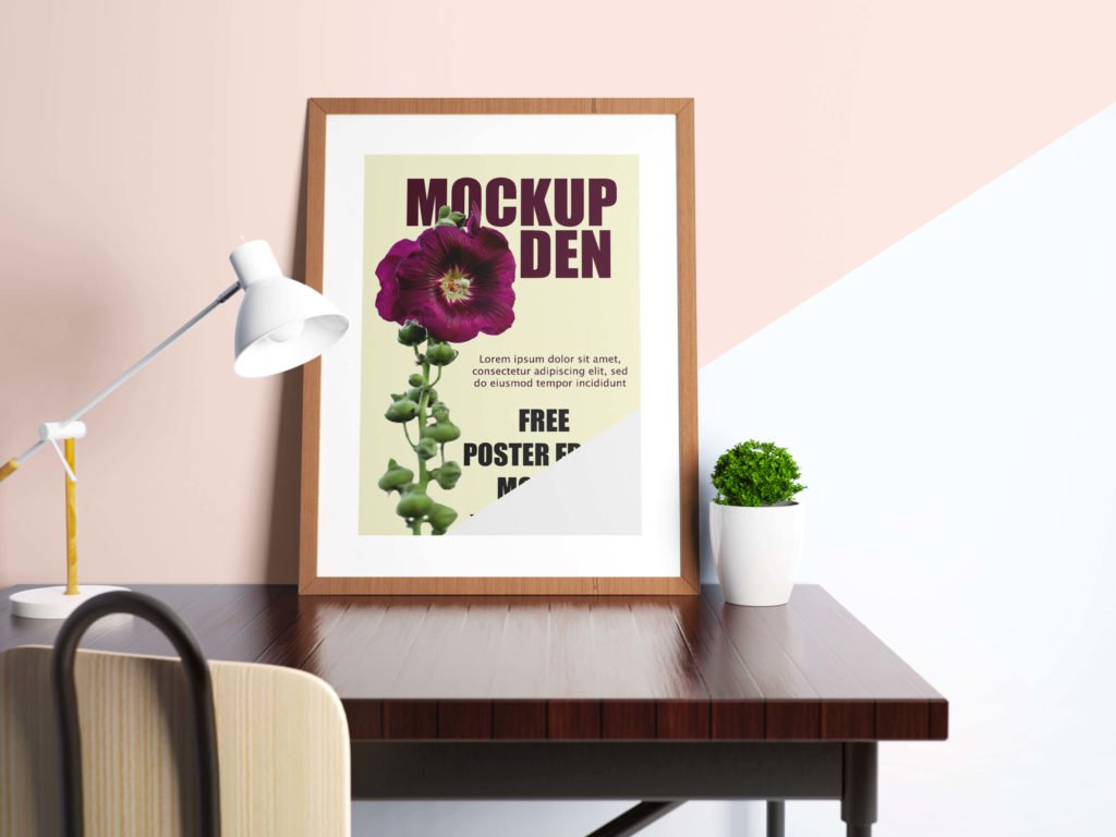 Free Portrait Poster On Study Table Mockup