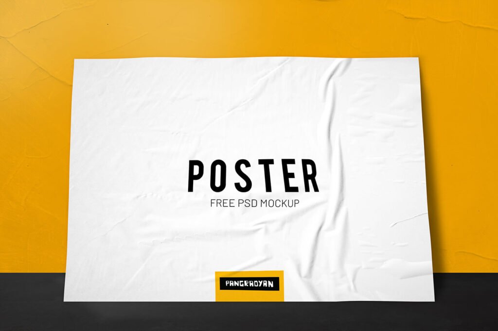 Free wrinkled Poster Mockup PSD Template