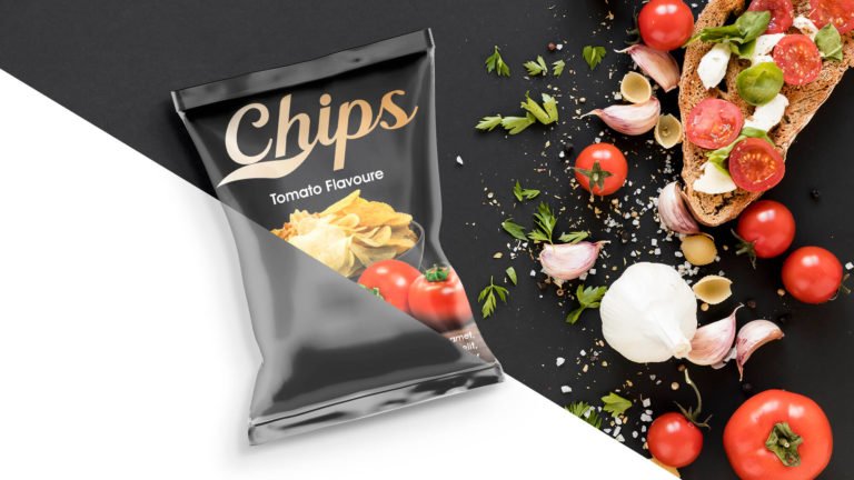 Download Free Tomato Chips Packet Mockup PSD Template | Mockup Den