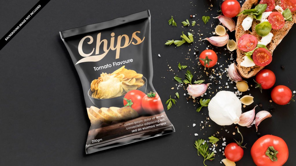 Free Tomato Chips Packet Mockup PSD Template