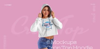 Free Women Crop Top Hoodie Mockup PSD Template