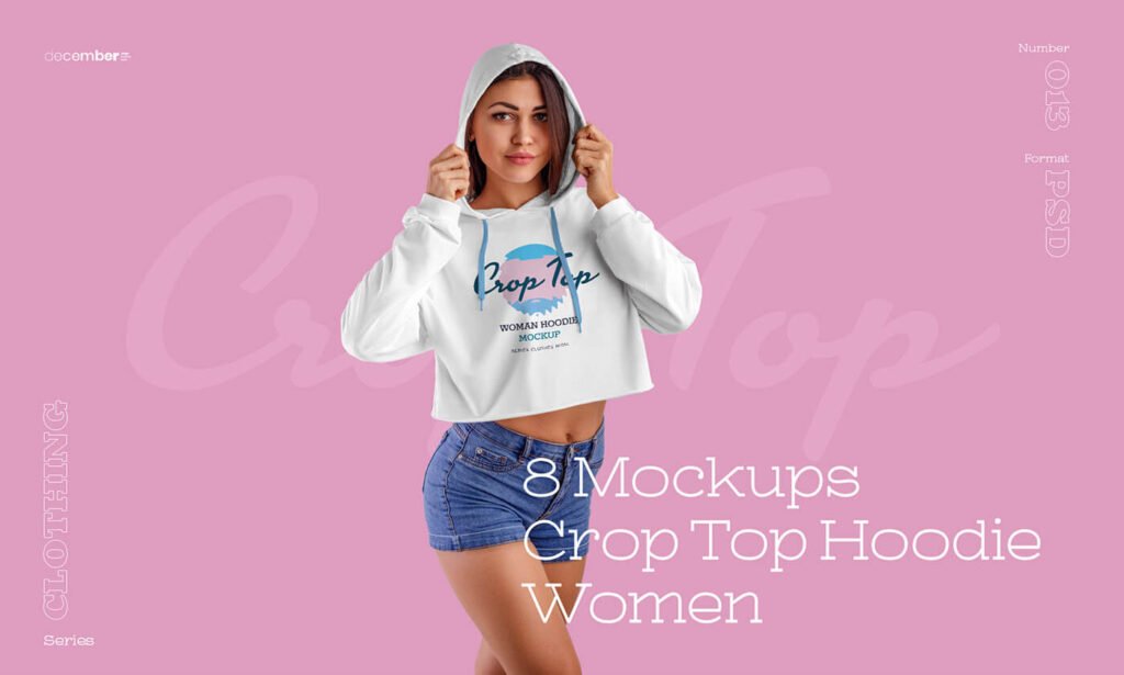 Free Women Crop Top Hoodie Mockup PSD Template