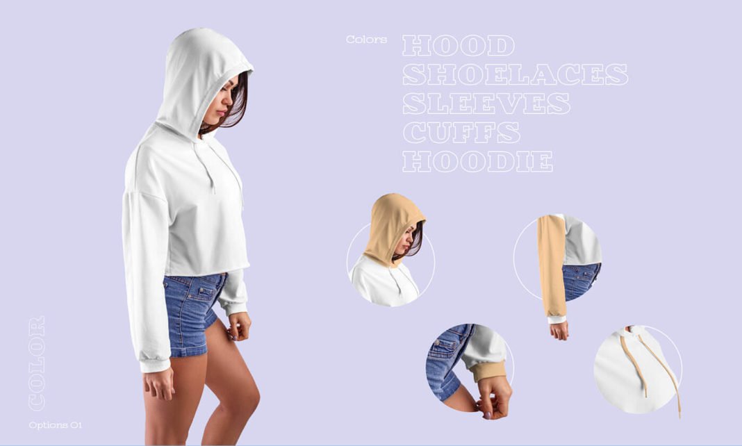 Free Women Crop Top Hoodie Mockup PSD Template Mockup Den