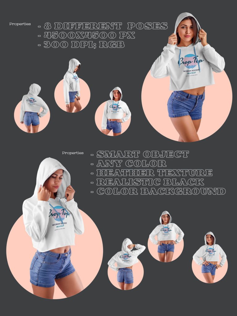 Free Women Crop Top Hoodie Mockup PSD Template Mockup Den