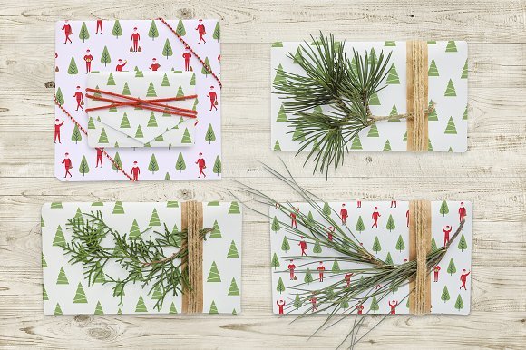 Gift Wrapping Paper on Wooden Floor Mockup PSD