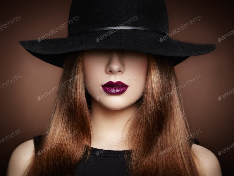 Girl Wearing Black Hat Design Template