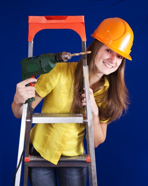Girl With Drill Machine And Hard Hat Mockup