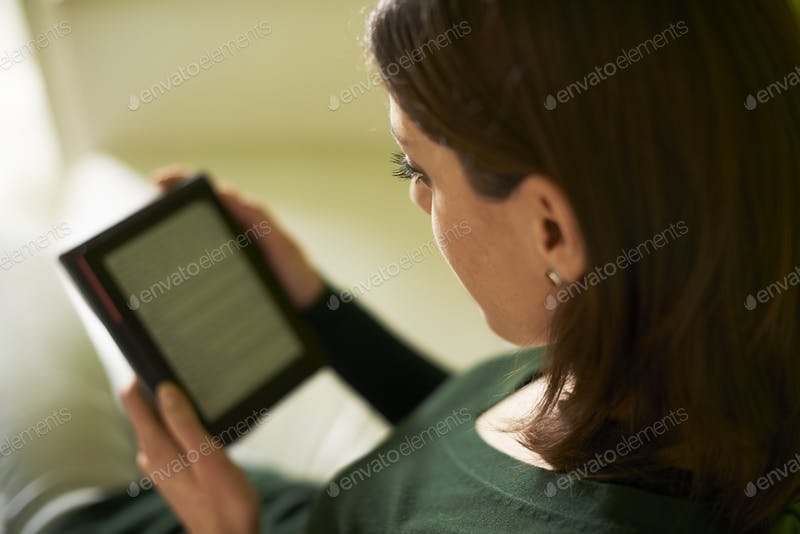Girl With eBook On Hand PSD File Illustration