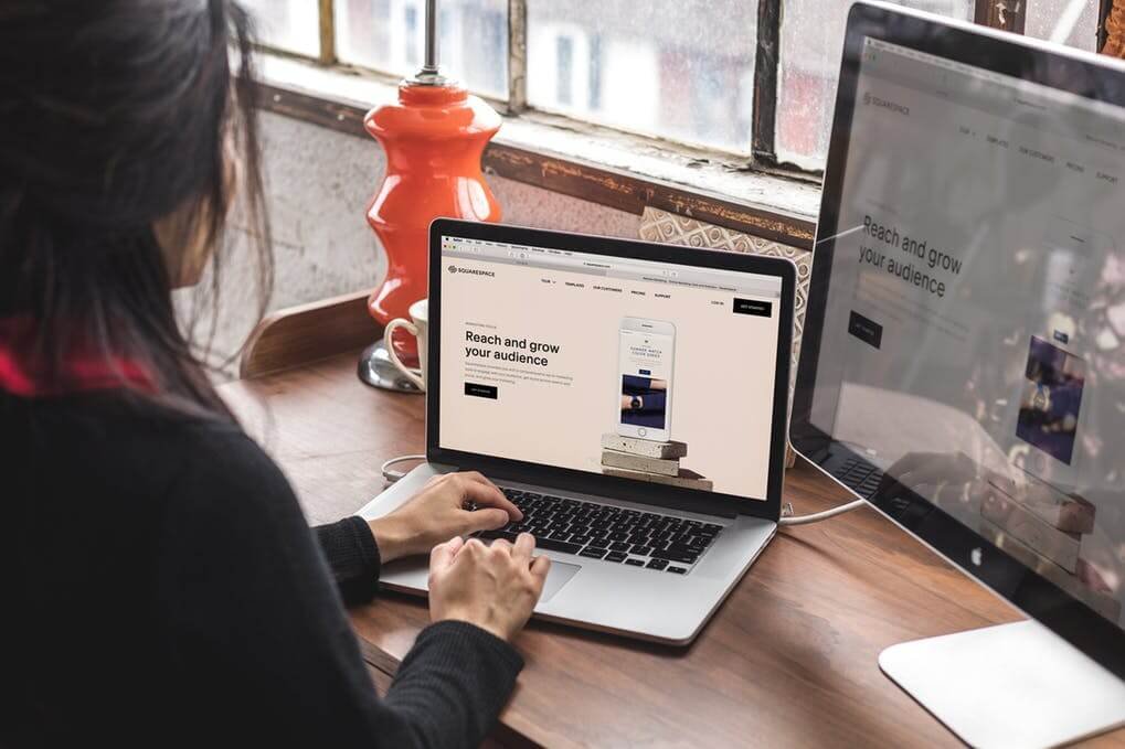 Girl Working On Laptop With Computer Screen Mockup