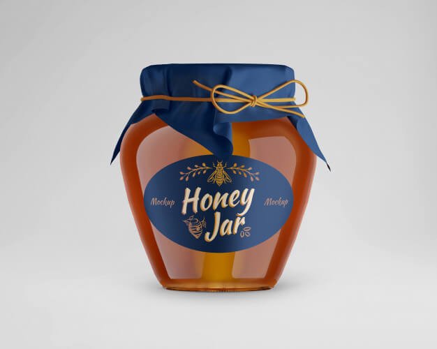 Glass honey jar mockup with paper cap Premium Psd