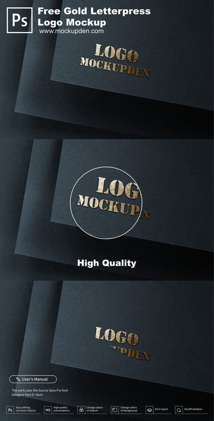 Free Gold Letterpress Logo Mockup PSD Template Mockup Den