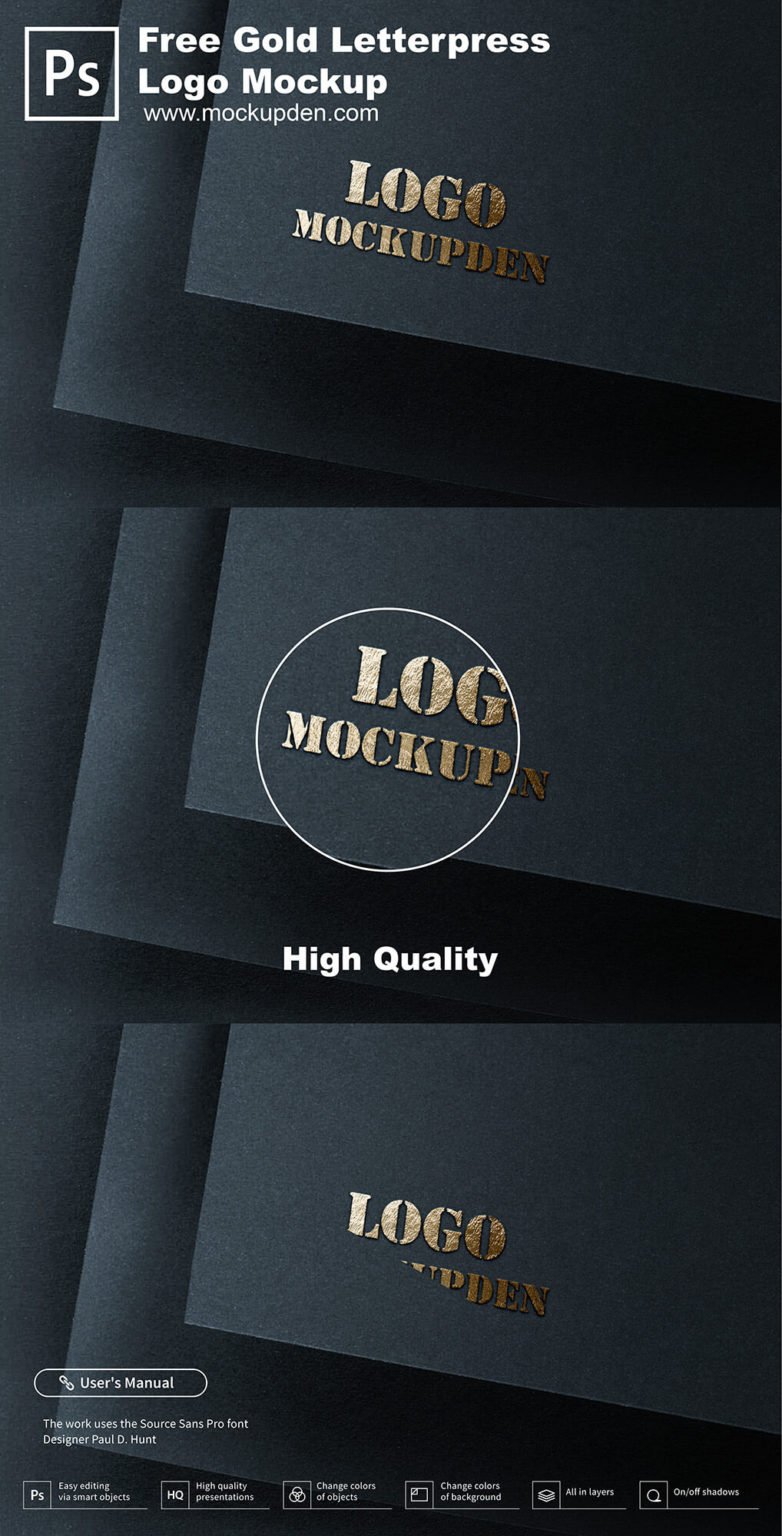 Free Gold Letterpress Logo Mockup PSD Template | Mockup Den
