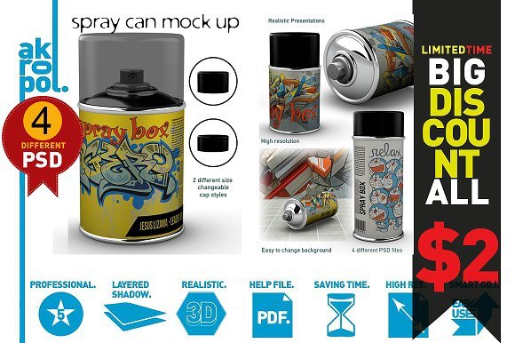 Grafitti Spray Can Mockup - 04 PSD Design File