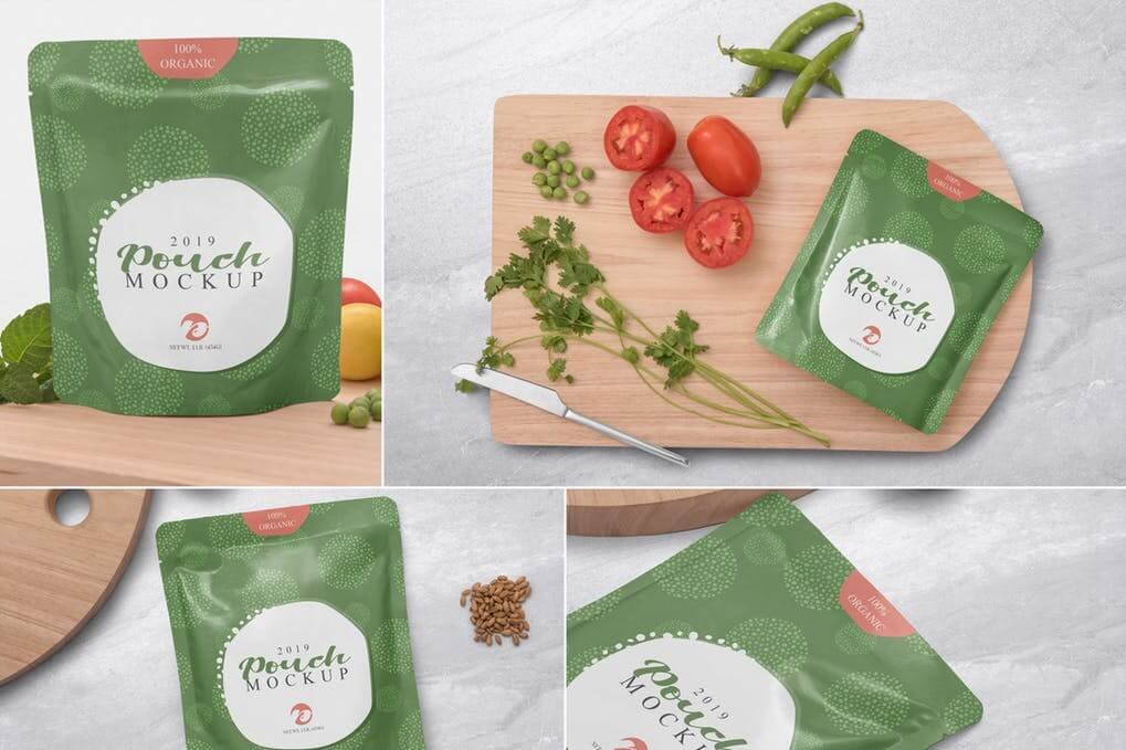 Green Color Ketchup Pouch Mockup