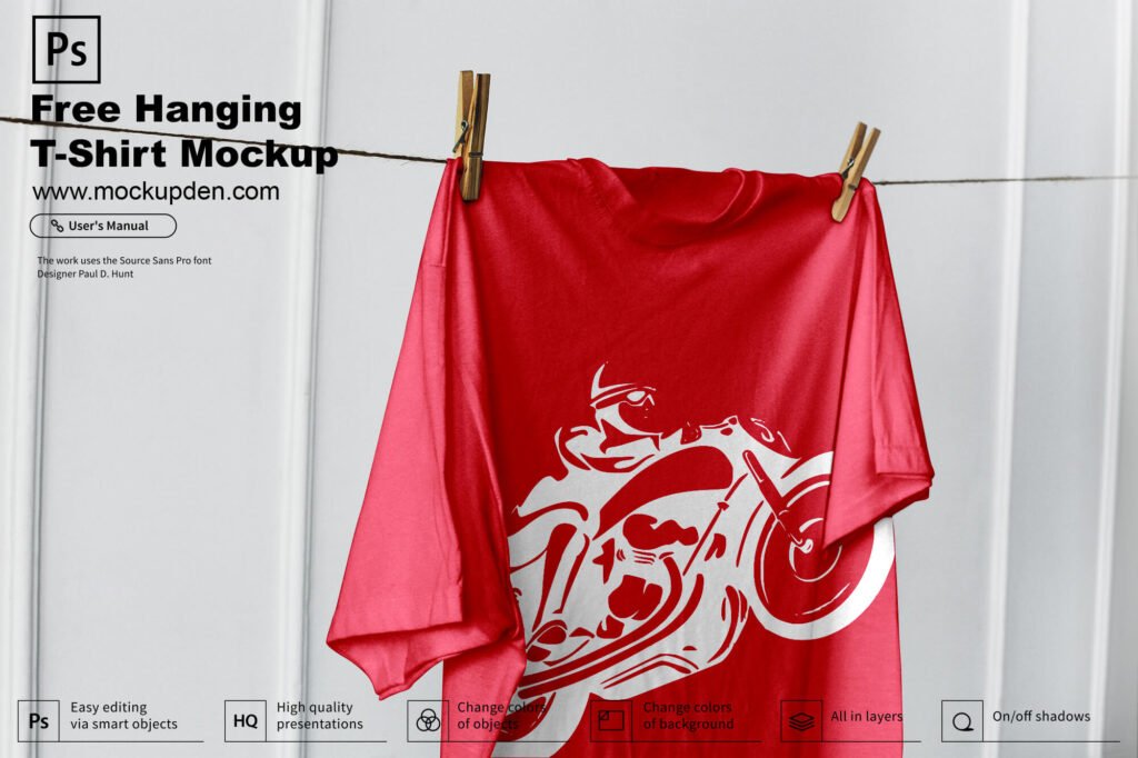 Download Free Hanging T-Shirt Mockup PSD Template - Mockup Den
