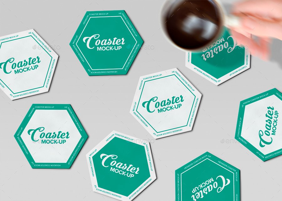 Hexagon Shape Coaster Design Template Mockup.