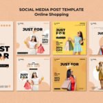 Instagram posts collection for online fashion Mockup PSD Template