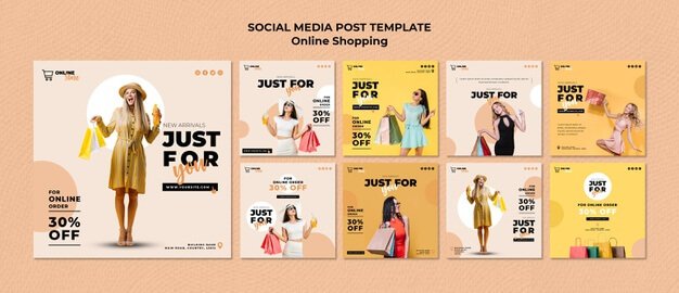 Instagram posts collection for online fashion Mockup PSD Template