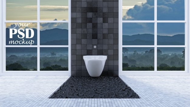 Interior design toilet with window view mockup Premium Psd