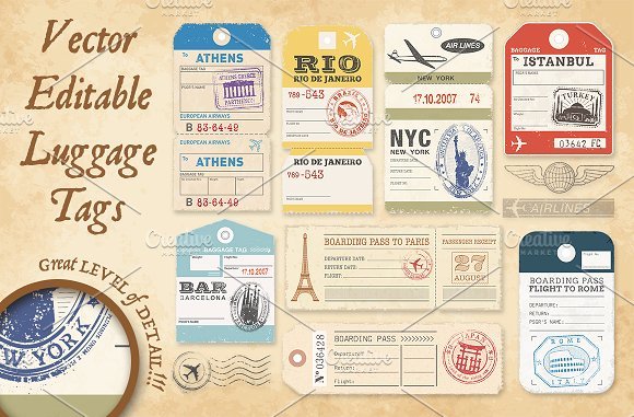 International Tour Luggage Hang Tag Vector File Illustration