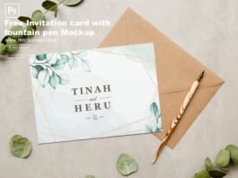 Free Invitation Card With Fountain Pen Mockup PSD Template