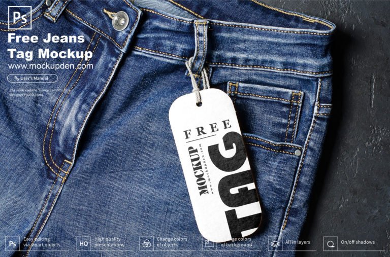 Free Jeans Tag Mockup PSD Template