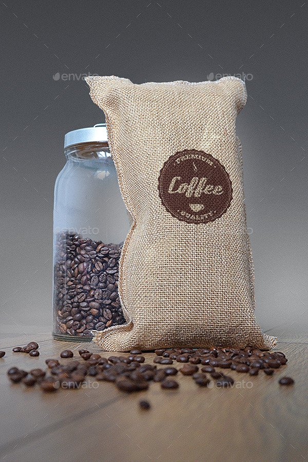 Jute Coffee Bag Logo Mockup