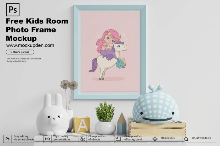 Free Kids Room Photo Frame Mockup PSD Template