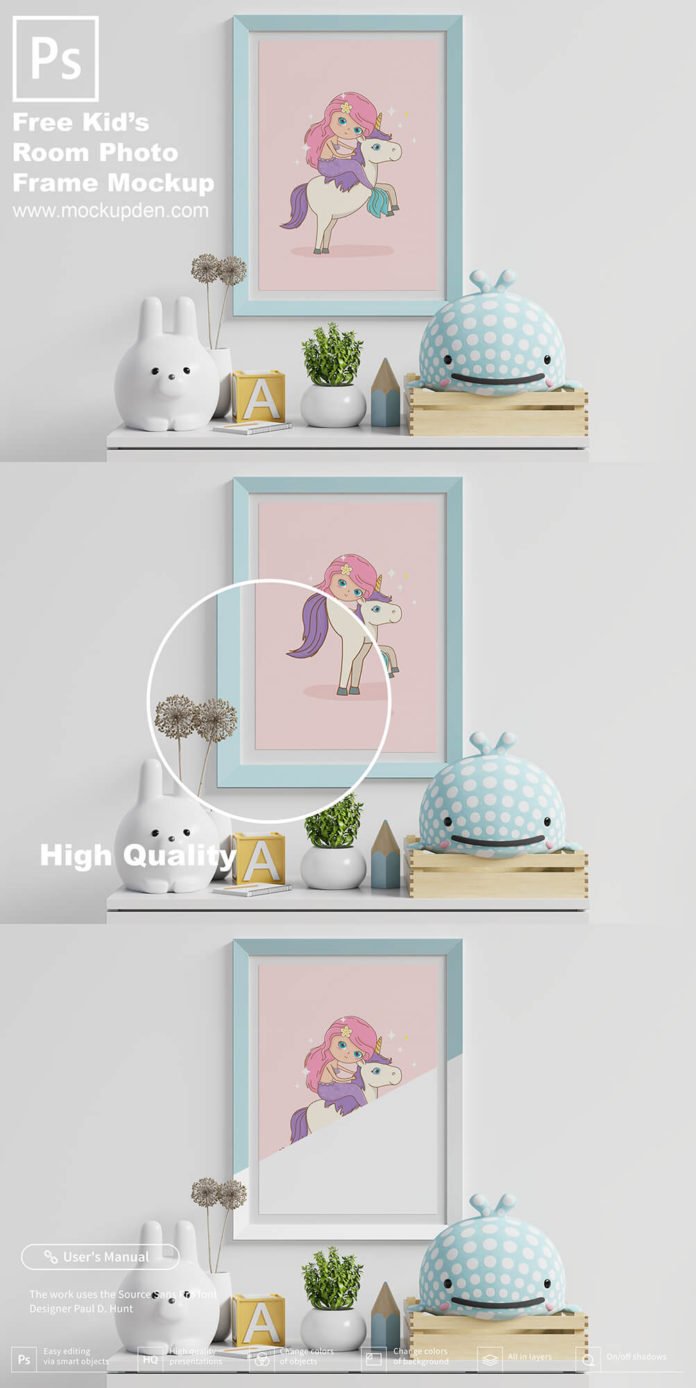 Download Free Kids Room Photo Frame Mockup PSD Template - Mockupden