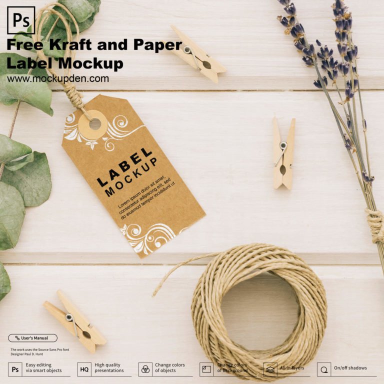 Free Kraft and Paper Label Mockup PSD Template
