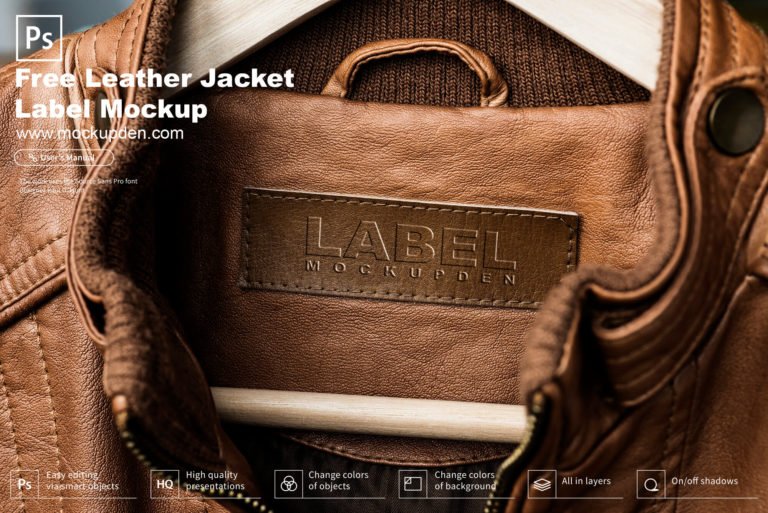 Free Leather Jacket Label Mockup PSD Template