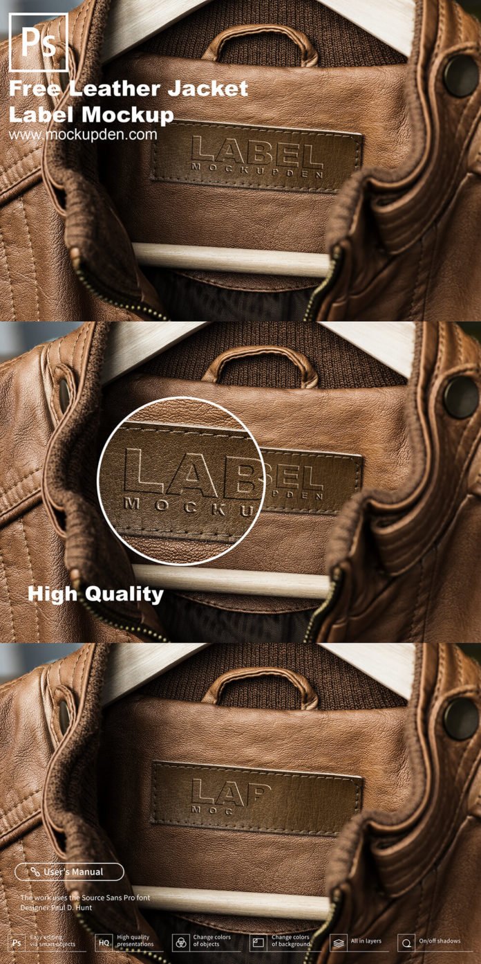 Download Free Leather Jacket Label Mockup PSD Template - Mockup Den