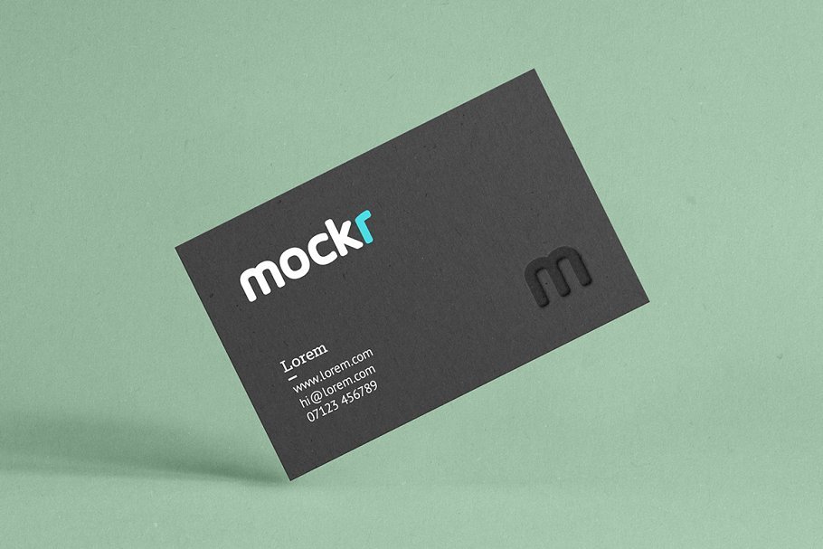 Letter Embossed Black Color Business Card Mockup