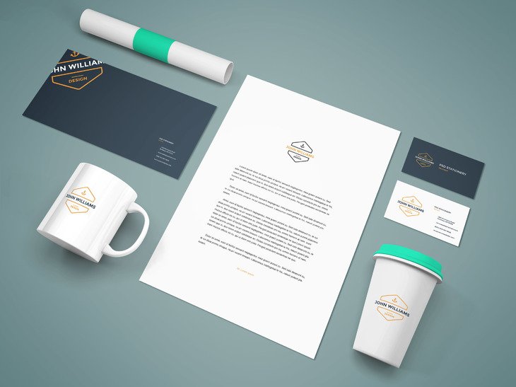 Letterhead mockup free with coffee cup