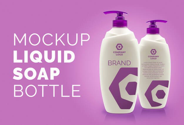 Liquid soap bottle with pump dispenser label mock up. Premium Psd