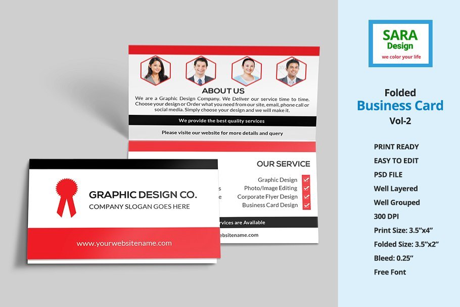 Members Photo Printed Folded Business Card Mockup